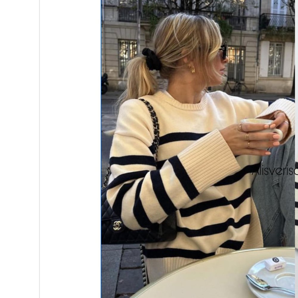 Zara Cream and Black Striped Knit Sweater